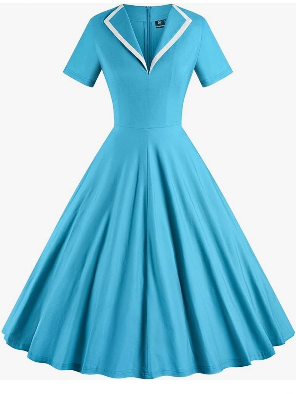 GownTown 1950s Retro Vintage V-Neck Party Swing Dress Cocktail Dress Blue Large
